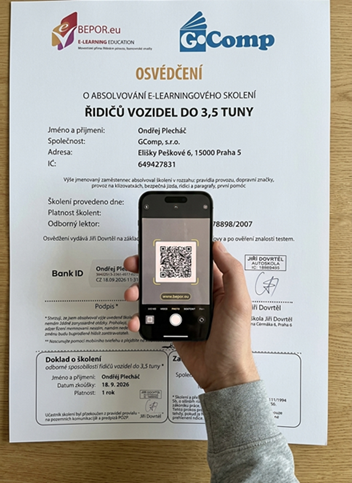 QR ověření pravosti certifikátu